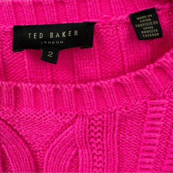 Barbie hot pink Ted Baker London Daisuma Cable Knit Sweater In Neon Pink 2/M - Picture 3 of 4